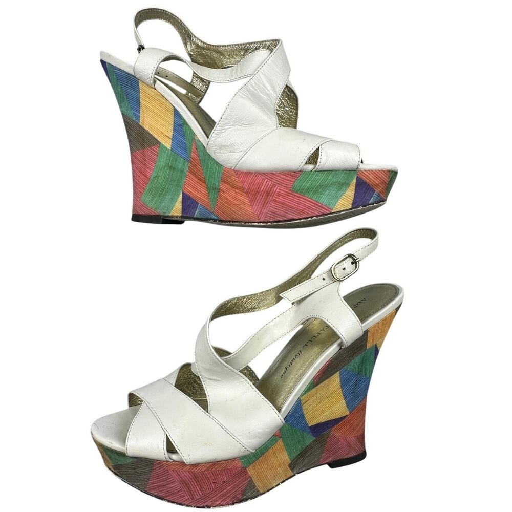 Adrianna Papell Boutique Geometric Leather Wedge Sandals 8.5M